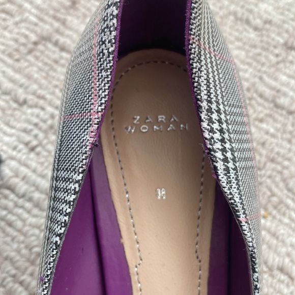 Zara Checkered Plaid Block Heel Pointed Toe Pumps Size - Picture 13 of 13